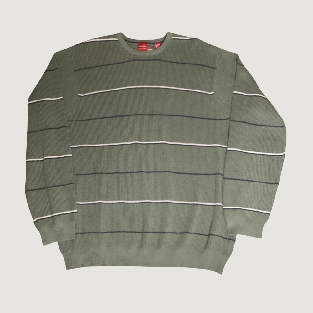 Vintage Arrow USA 1851 Striped Knit Sweater Mens XL Olive Green Grandpacore Y2K